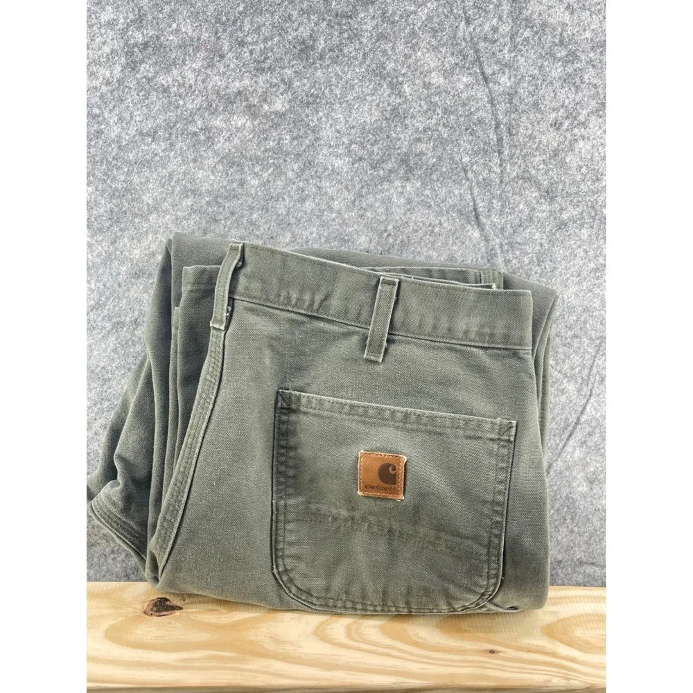 Carhartt B11 MOS Dungaree Men 38x30 Moss Green Wash Duck Work Pants (Fits 36x30)